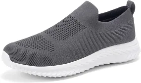 JIAFO Women's Walking Shoes, Laceless Sneakers Womens Running Shoes, Slip On Walking Shoes Womens, Casual Athletic Breathable Lightweight Comfortable Mesh Knit（Grey，Size 7.5）
