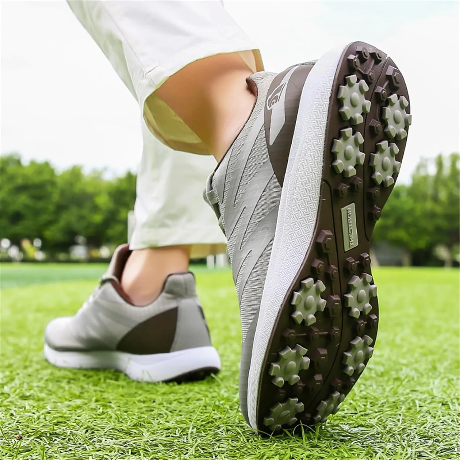JiuQing Golf Shoes Men Spikeless Breathable Golfing Trainers Outdoor Anti Slip Walking Sneaker