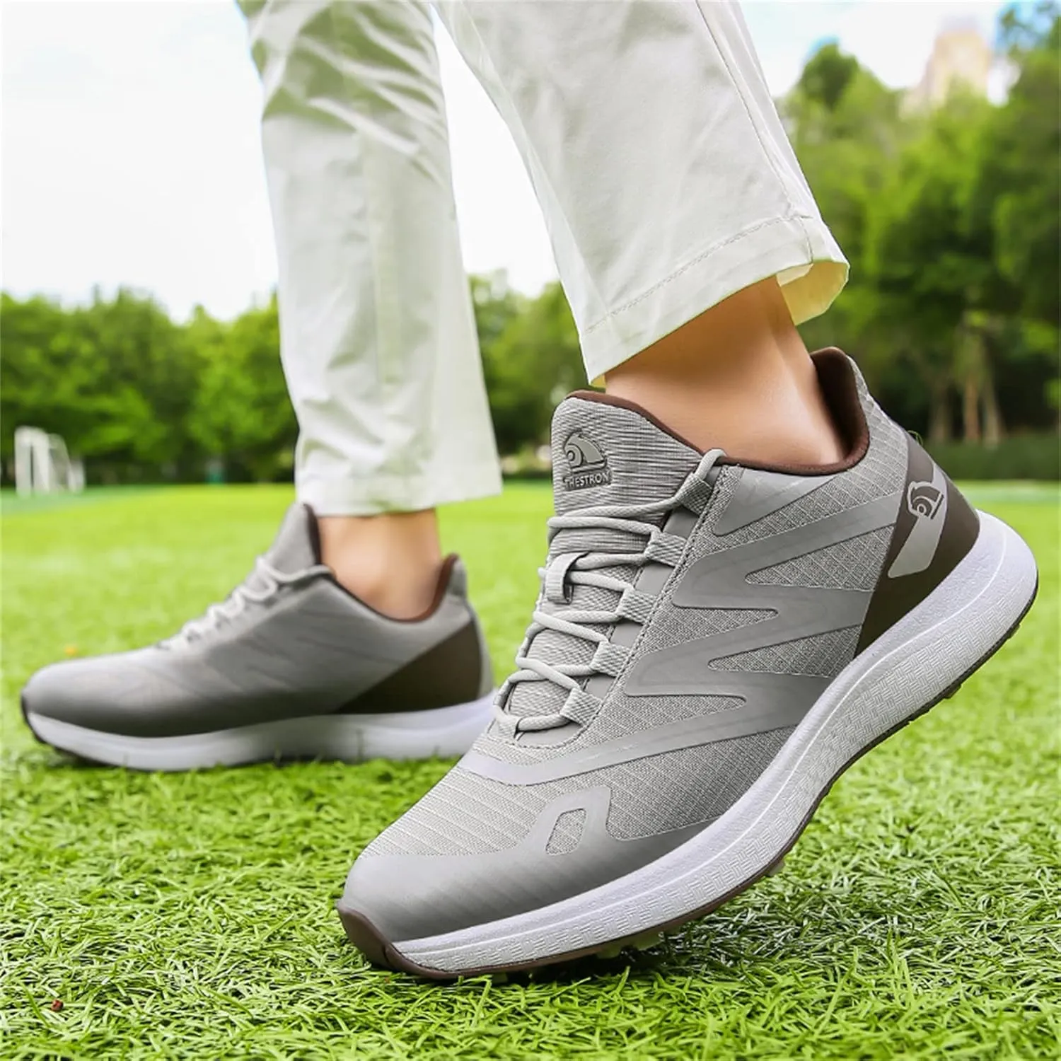 JiuQing Golf Shoes Men Spikeless Breathable Golfing Trainers Outdoor Anti Slip Walking Sneaker