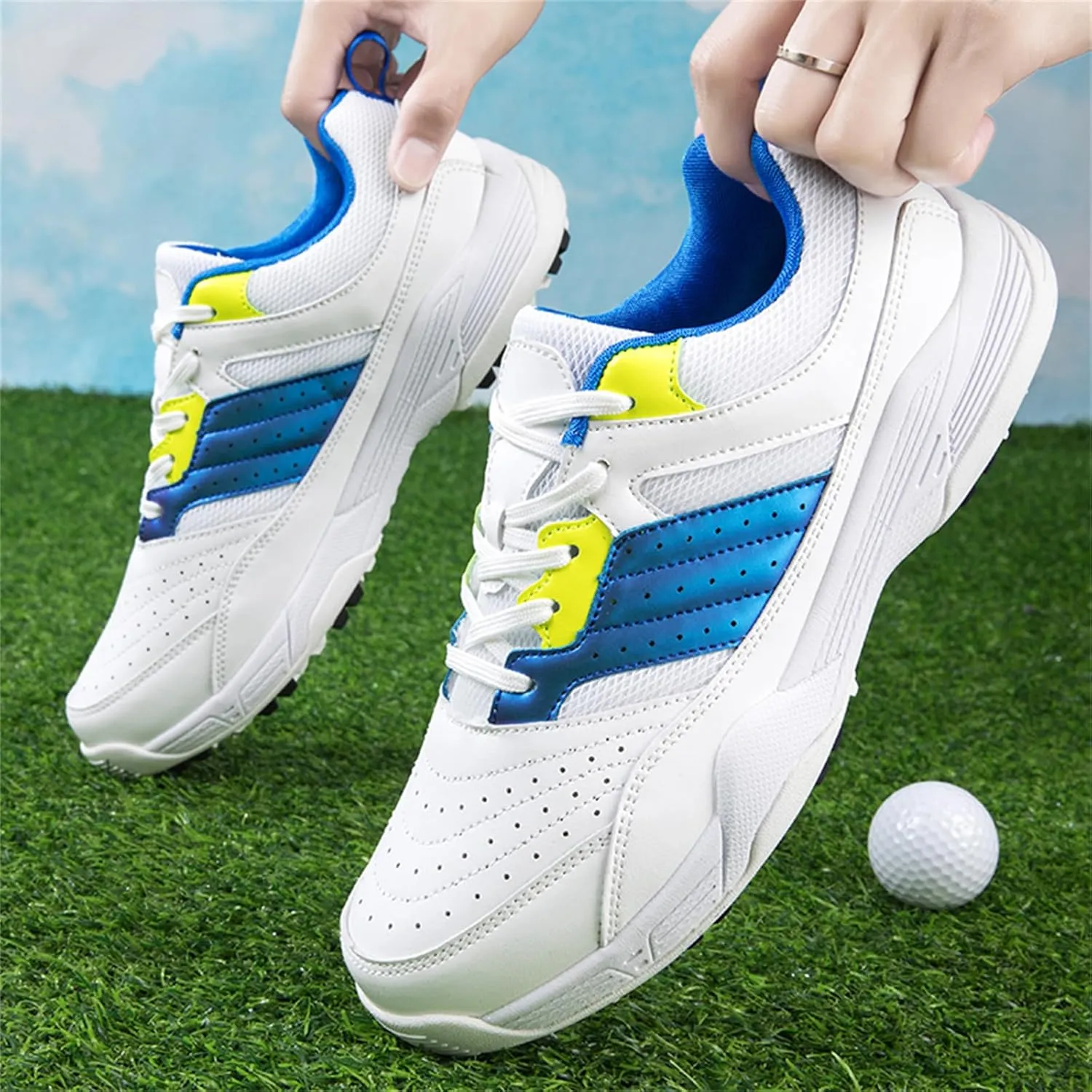 JiuQing Golf Shoes Men Spikeless Casual Leather Golfing Trainers Anti Slip Comfortable Walking Footwears