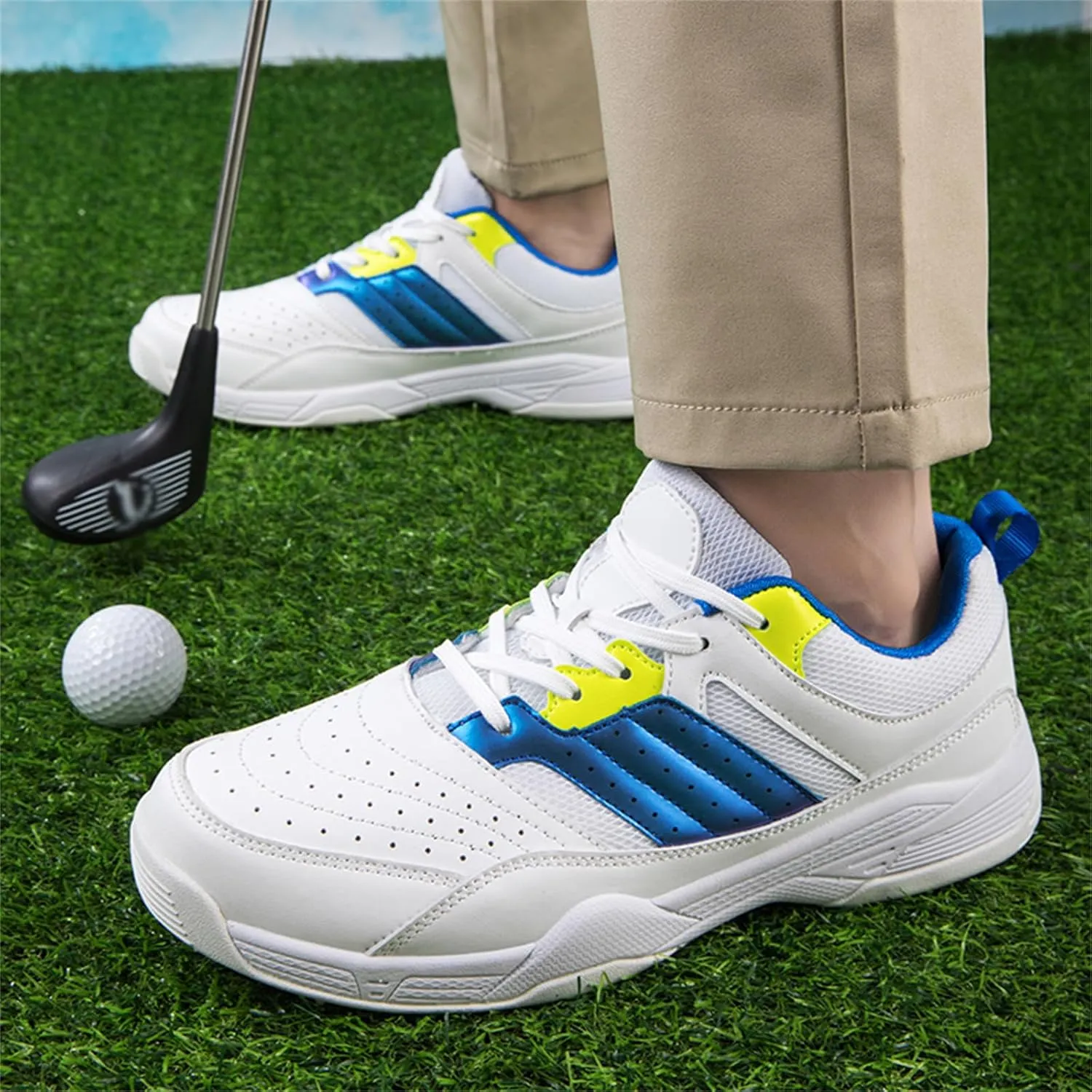 JiuQing Golf Shoes Men Spikeless Casual Leather Golfing Trainers Anti Slip Comfortable Walking Footwears