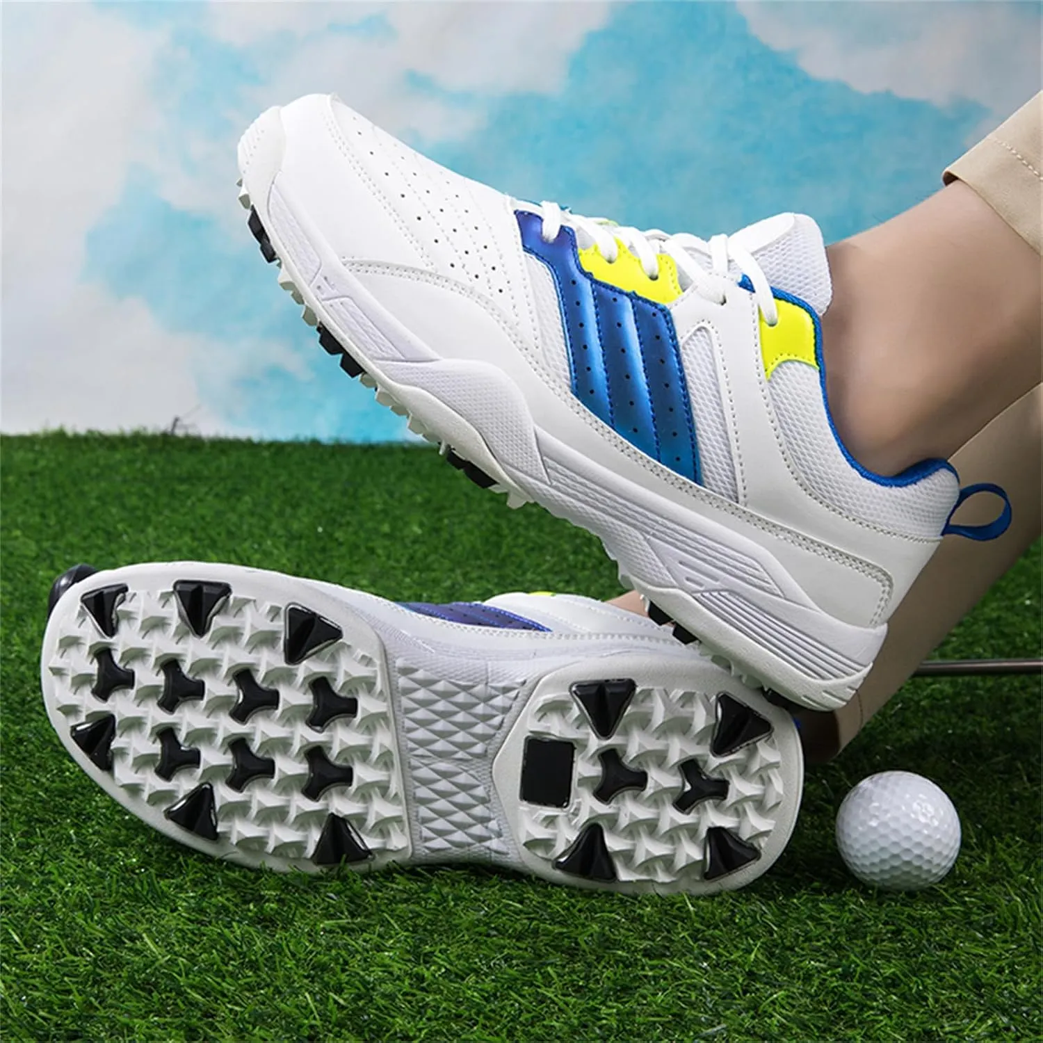 JiuQing Golf Shoes Men Spikeless Casual Leather Golfing Trainers Anti Slip Comfortable Walking Footwears