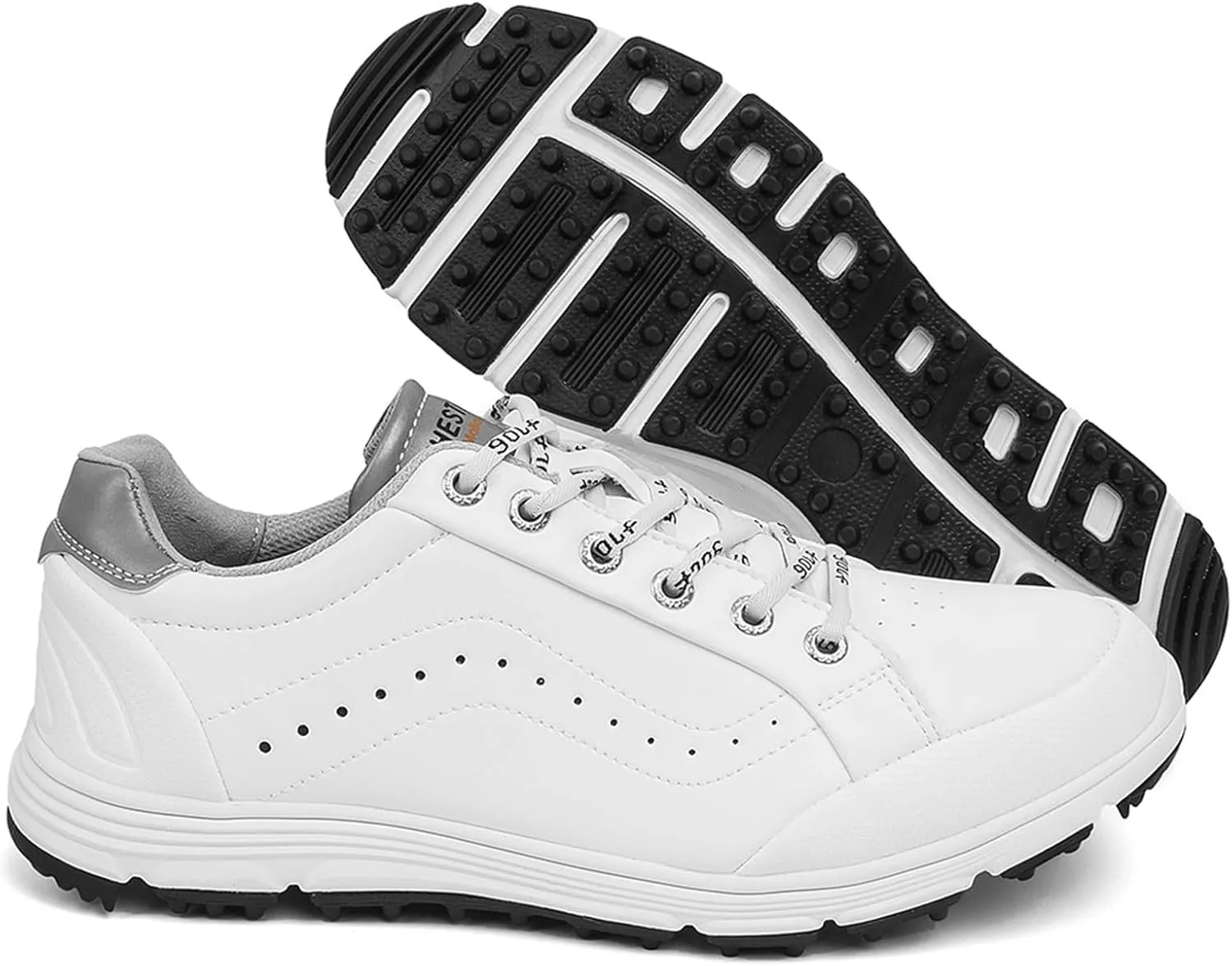 JiuQing Men's Golf Shoes Fashion Spikeless Leather Golfing Trainers Anti-Slip Outdoor Walking Footwears