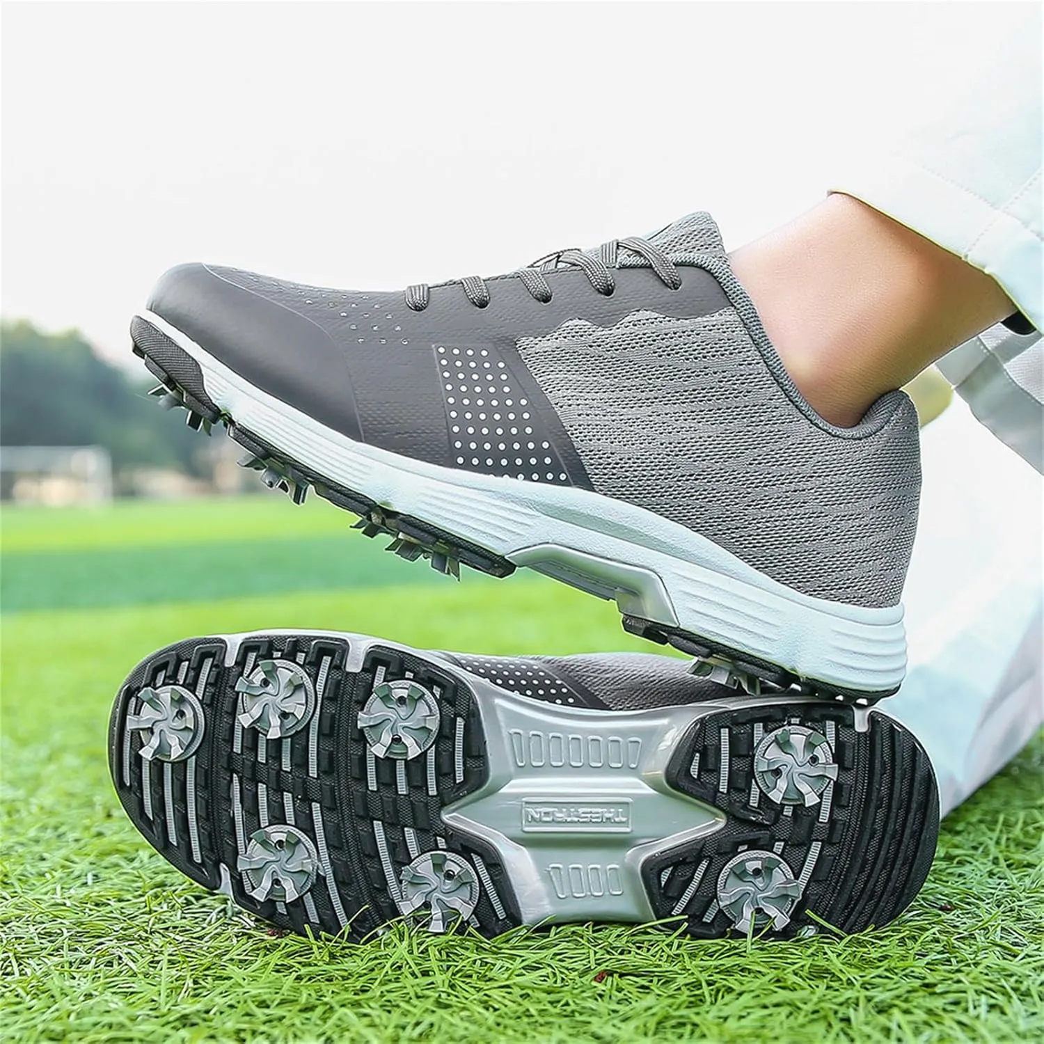JiuQing Men's Spikes Golf Shoes Waterproof Professional Golf Trainers Breathable Outdoor Anti-Slip Walking Footwears