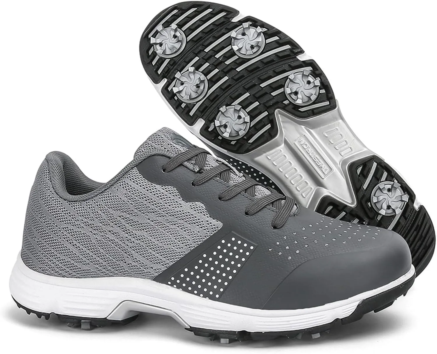 JiuQing Men's Spikes Golf Shoes Waterproof Professional Golf Trainers Breathable Outdoor Anti-Slip Walking Footwears