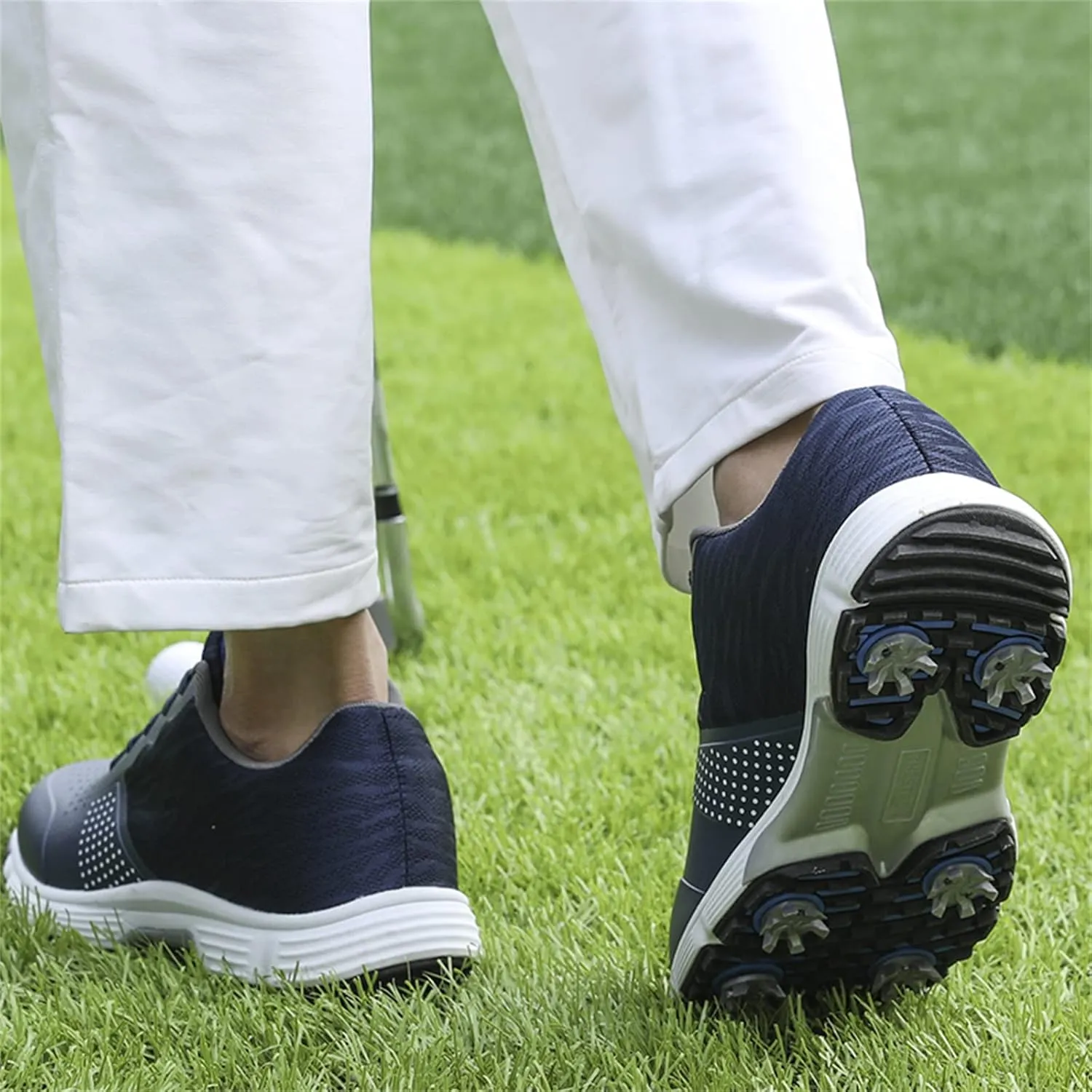 JiuQing Men's Spikes Golf Shoes Waterproof Professional Golf Trainers Breathable Outdoor Anti-Slip Walking Footwears