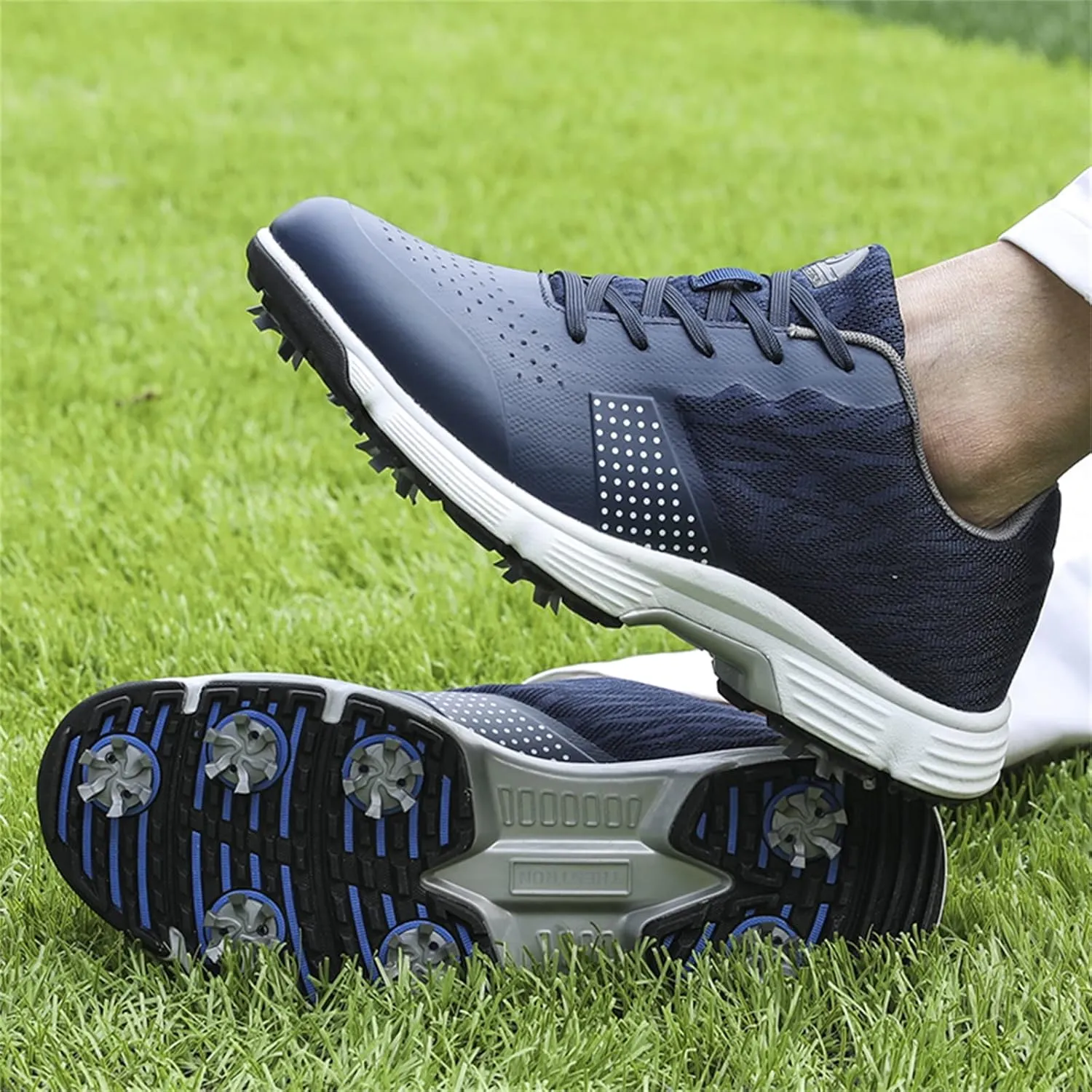 JiuQing Men's Spikes Golf Shoes Waterproof Professional Golf Trainers Breathable Outdoor Anti-Slip Walking Footwears