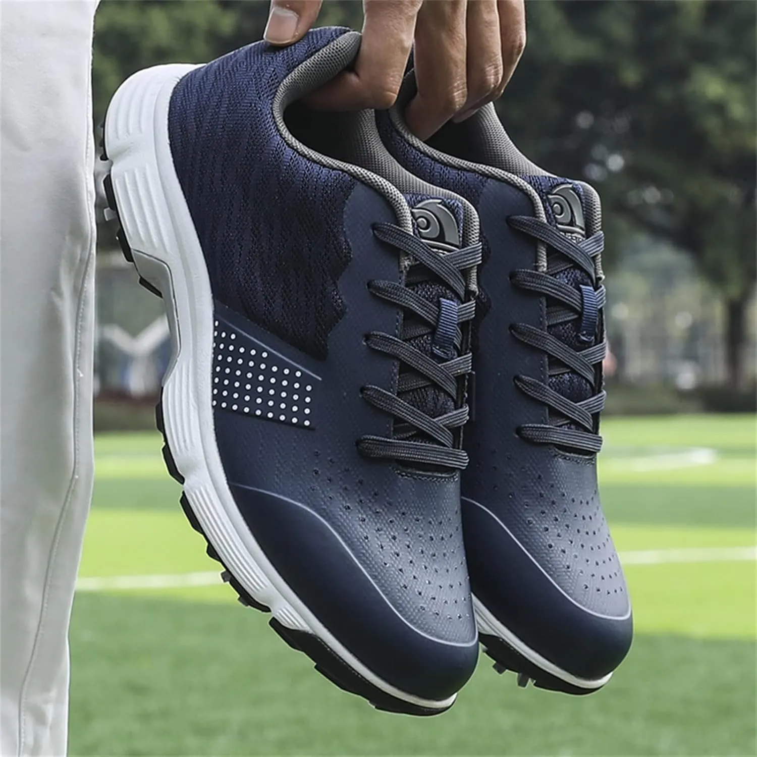JiuQing Men's Spikes Golf Shoes Waterproof Professional Golf Trainers Breathable Outdoor Anti-Slip Walking Footwears
