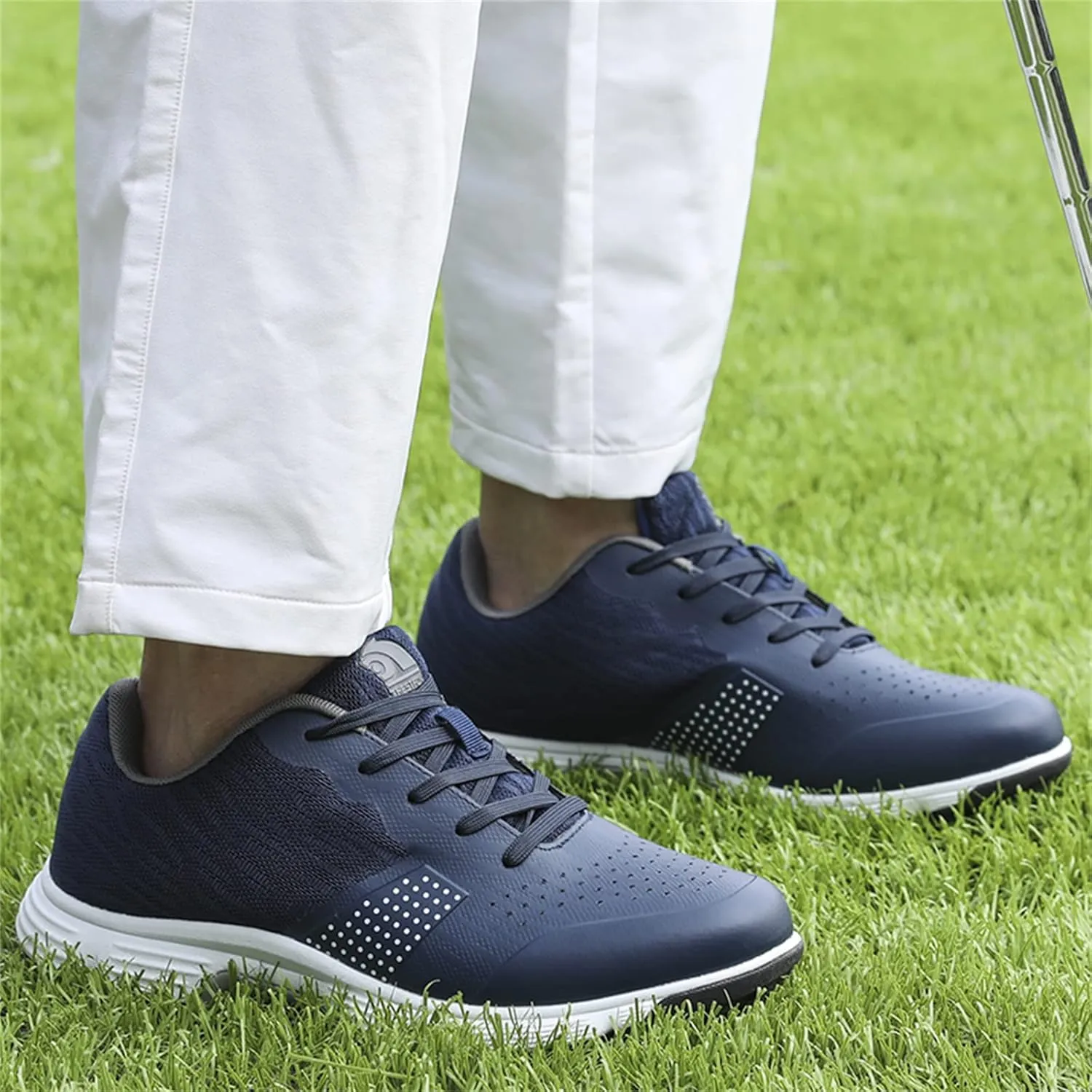 JiuQing Men's Spikes Golf Shoes Waterproof Professional Golf Trainers Breathable Outdoor Anti-Slip Walking Footwears