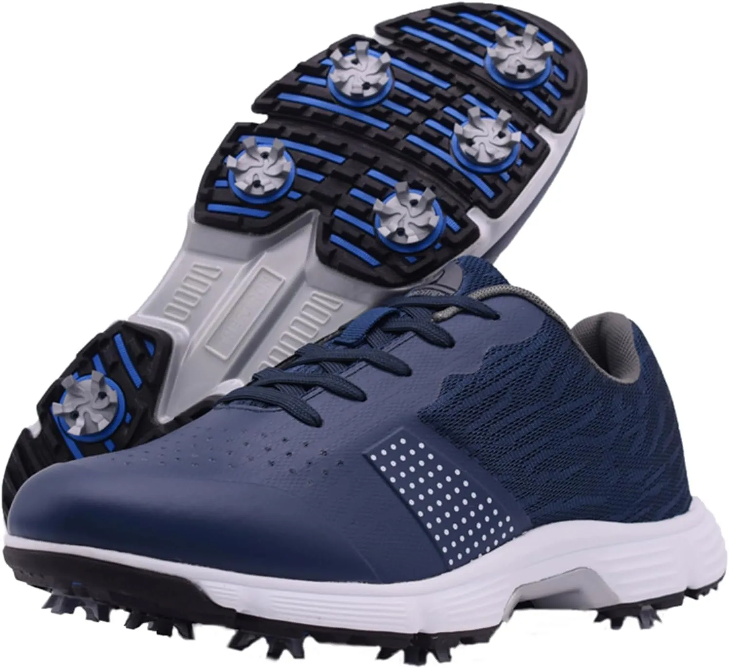 JiuQing Men's Spikes Golf Shoes Waterproof Professional Golf Trainers Breathable Outdoor Anti-Slip Walking Footwears