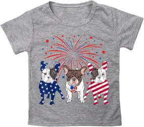 Kids 4th of July T-Shirts Funny Dog Patriotic Tees Oversized Tops for Girls Boys Short Sleeve T-Shirts Crewneck Tees