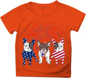 Kids 4th of July T-Shirts Funny Dog Patriotic Tees Oversized Tops for Girls Boys Short Sleeve T-Shirts Crewneck Tees