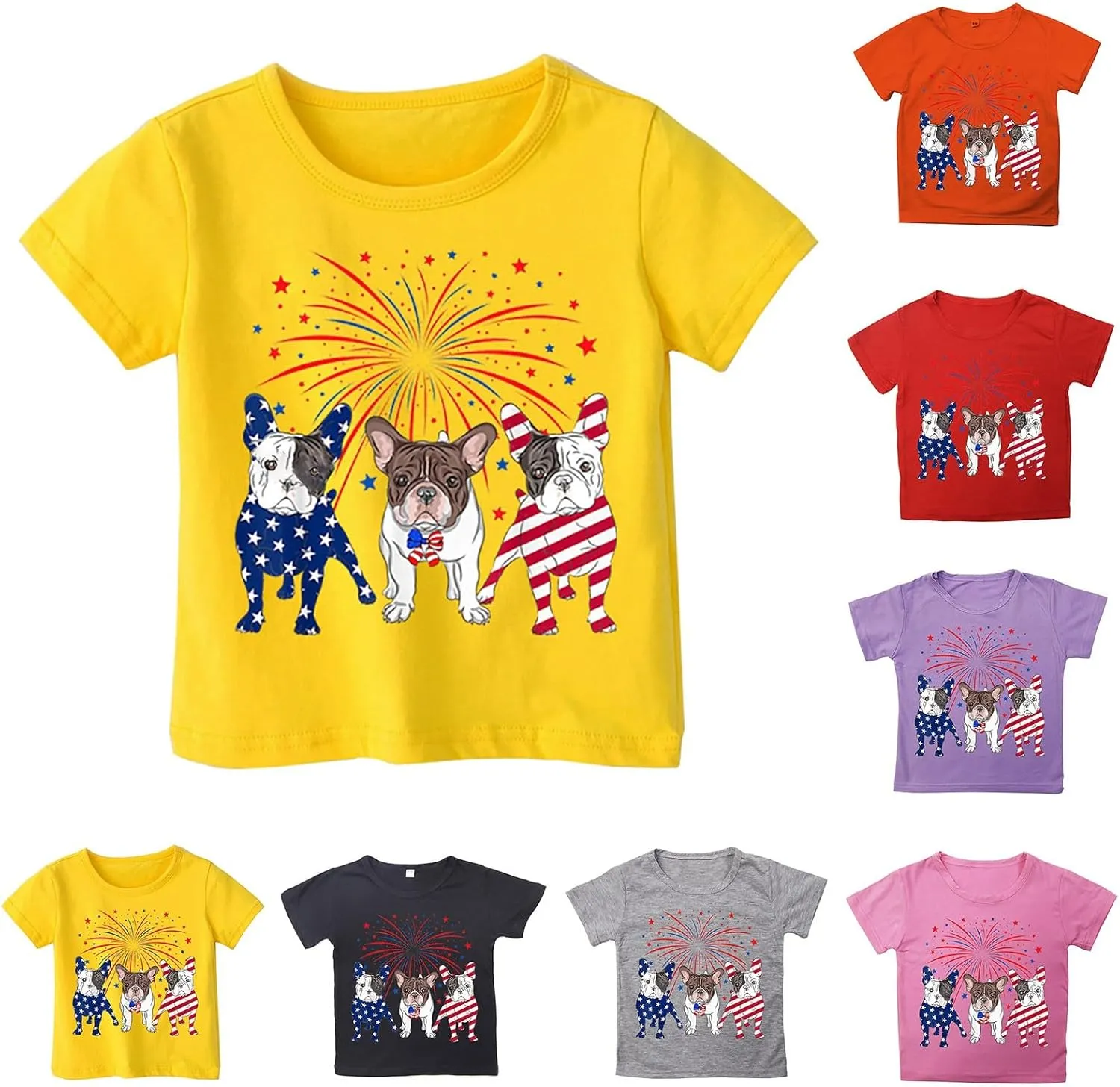 Kids 4th of July T-Shirts Funny Dog Patriotic Tees Oversized Tops for Girls Boys Short Sleeve T-Shirts Crewneck Tees