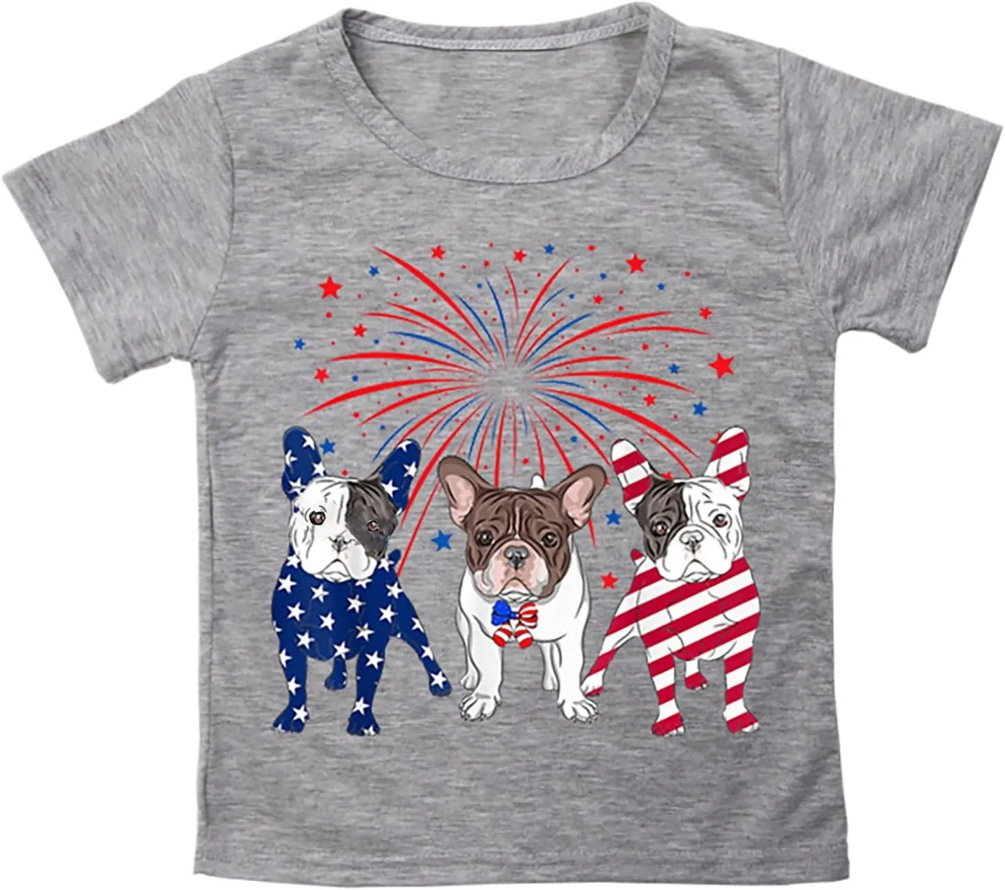 Kids 4th of July T-Shirts Funny Dog Patriotic Tees Oversized Tops for Girls Boys Short Sleeve T-Shirts Crewneck Tees