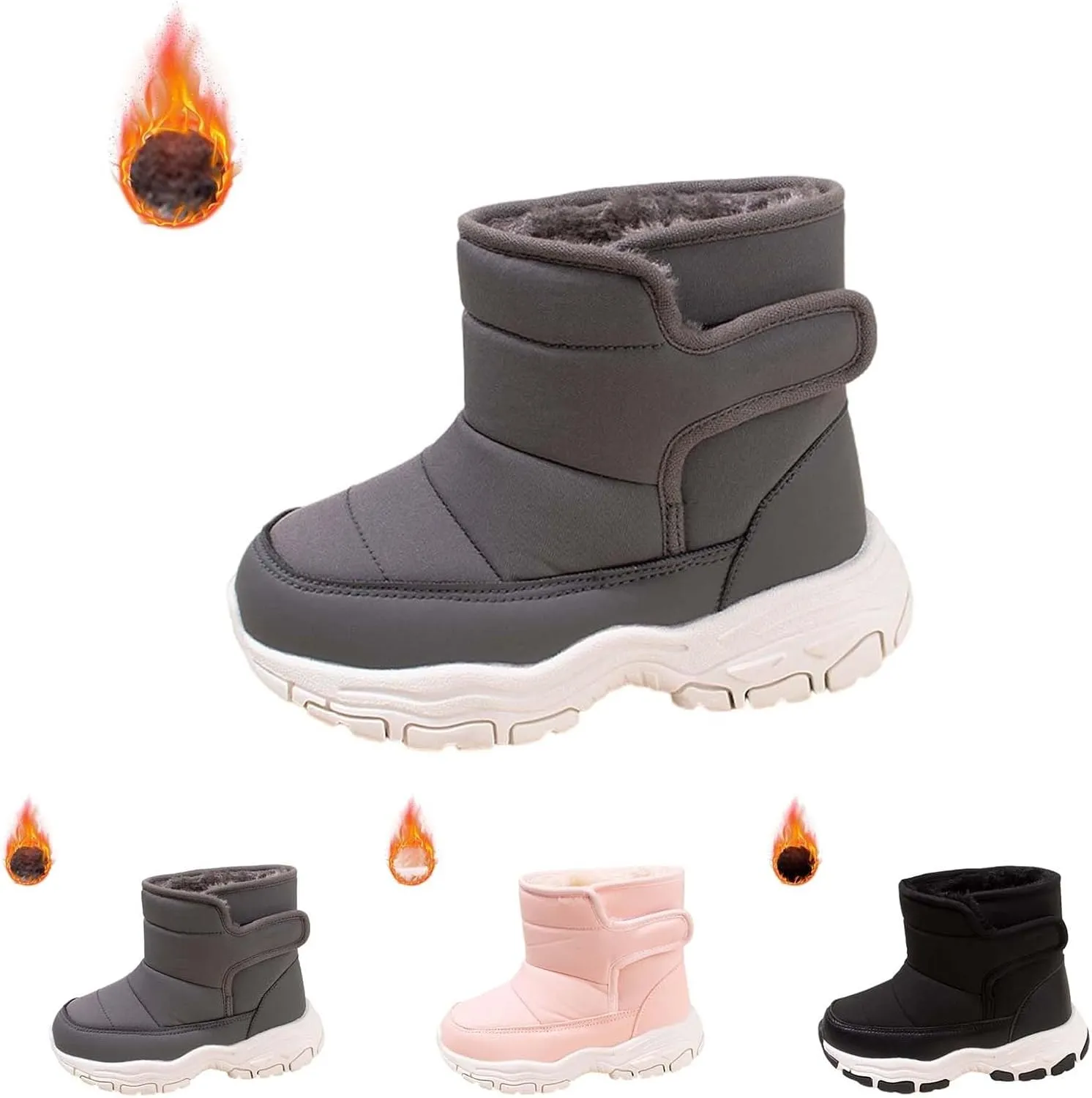 Kids Boys Winter Snow Boots Soft Sole Shoes Water-Proof Fleece Fr Lined Hiking Sneaker Insulated Mud Boots Kids