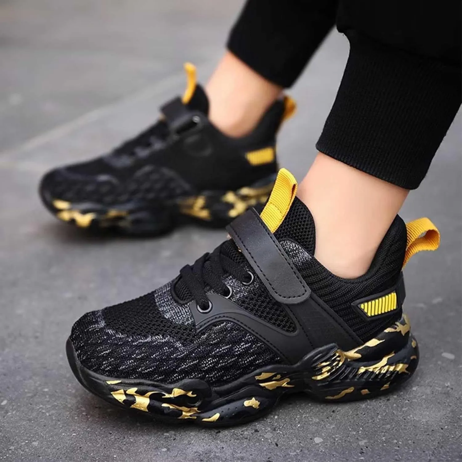Kids Breathable Sneakers Mesh Lightweight Walking Casual Sport Strap Athletic Running Shoes for Boys Girls