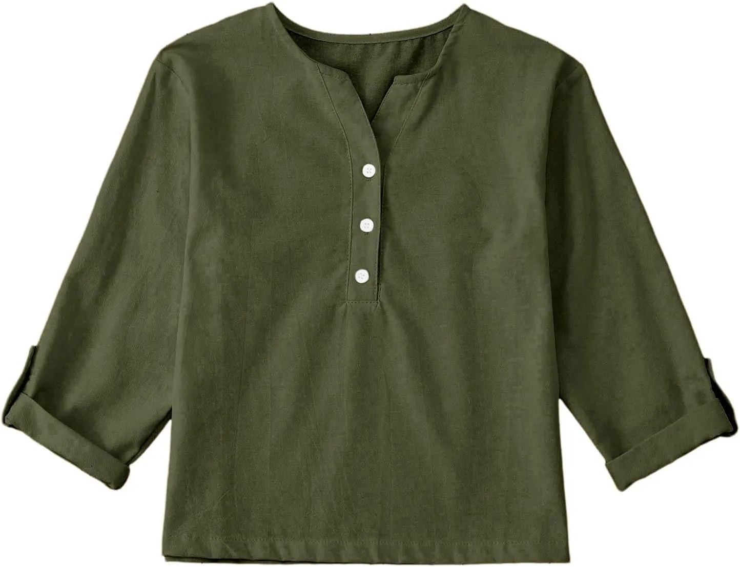 Kids Buttons Shirts Long Sleeve Solid V Neck Cotton Linen Tees Tops Toddler Summer Casual Blouse Tops Clothes Comfy