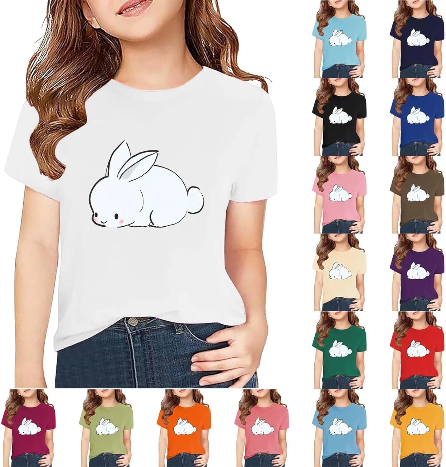 Kids Girls Crewneck T-Shirt Toddler Short Sleeve Basic Tees Solid Cotton Tee Printed Shirt Teens Girls Summer Shirts