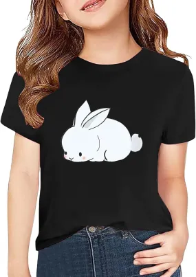 Kids Girls Crewneck T-Shirt Toddler Short Sleeve Basic Tees Solid Cotton Tee Printed Shirt Teens Girls Summer Shirts