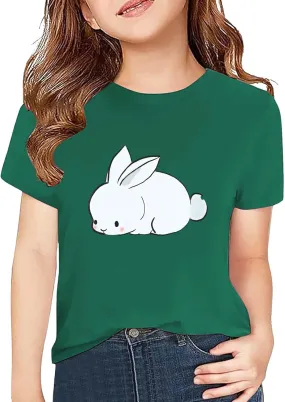 Kids Girls Crewneck T-Shirt Toddler Short Sleeve Basic Tees Solid Cotton Tee Printed Shirt Teens Girls Summer Shirts