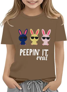 Kids Girls Easter Days T-Shirt Baby Girls Solid Color Short Sleeve Round Neck Tops Happy Easter Bunny Graphic Print Tees