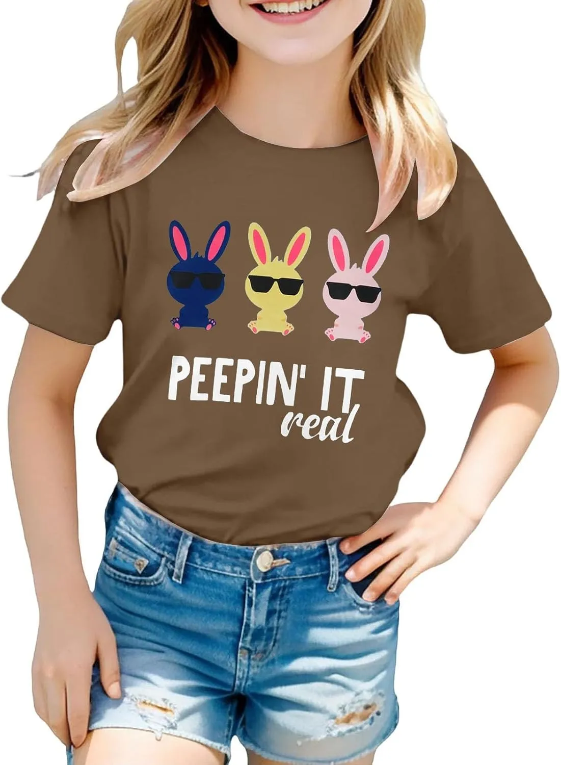 Kids Girls Easter Days T-Shirt Baby Girls Solid Color Short Sleeve Round Neck Tops Happy Easter Bunny Graphic Print Tees