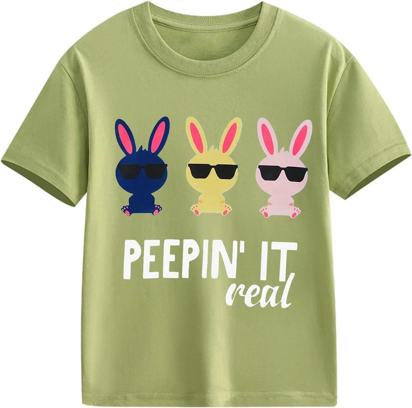 Kids Girls Easter Days T-Shirt Baby Girls Solid Color Short Sleeve Round Neck Tops Happy Easter Bunny Graphic Print Tees