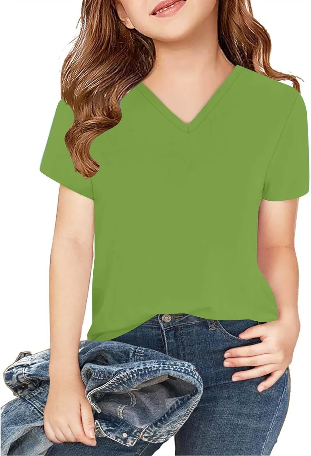 Kids Girls Short Sleeve Summer Shirts Solid Color Cute Tops V Neck Casual Loose Tee Blouse Boys Basic Fashion T Shirt