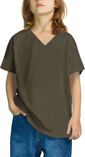 Kids Girls Short Sleeve Summer Shirts Solid Color Cute Tops V Neck Casual Loose Tee Blouse Boys Basic Fashion T Shirt