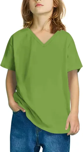 Kids Girls Short Sleeve Summer Shirts Solid Color Cute Tops V Neck Casual Loose Tee Blouse Boys Basic Fashion T Shirt