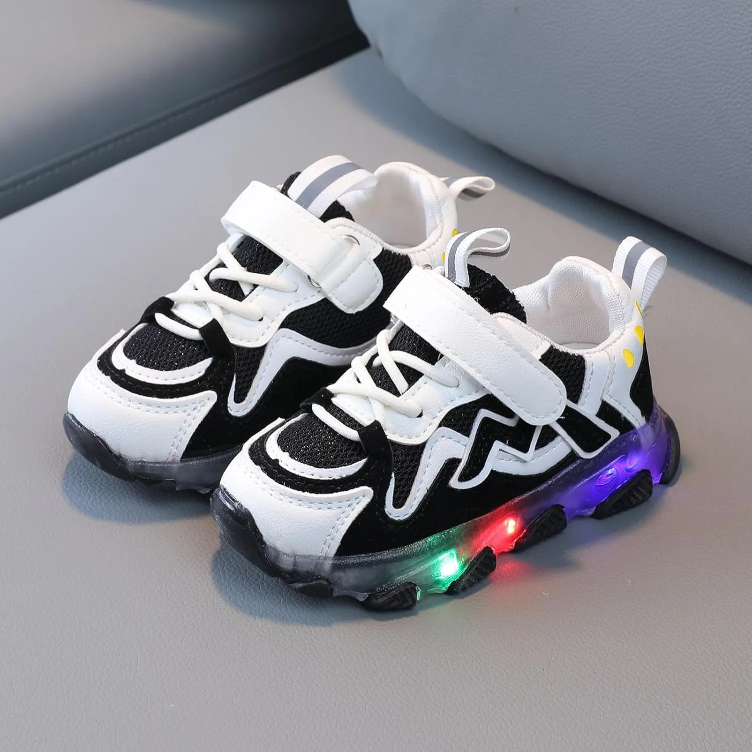 Kids LED Sneakers for Boys Hook&Loop Low Light Up Shoes LED Girls USB Recharging Breathable Sport Walking Shoes