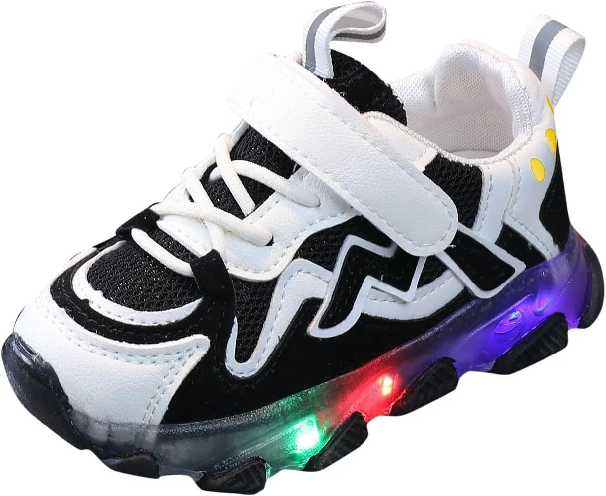 Kids LED Sneakers for Boys Hook&Loop Low Light Up Shoes LED Girls USB Recharging Breathable Sport Walking Shoes