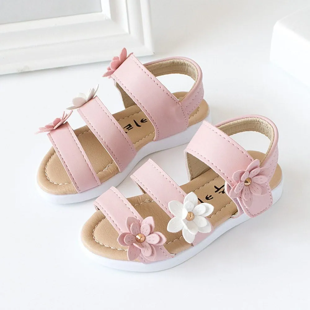 Kids Sandals Girls Summer Kids Children Sandals Fashion Big Flower Girls Flat Pricness Shoes (Pink, 21)