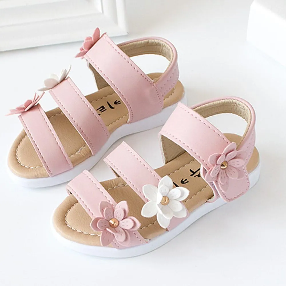 Kids Sandals Girls Summer Kids Children Sandals Fashion Big Flower Girls Flat Pricness Shoes (Pink, 21)