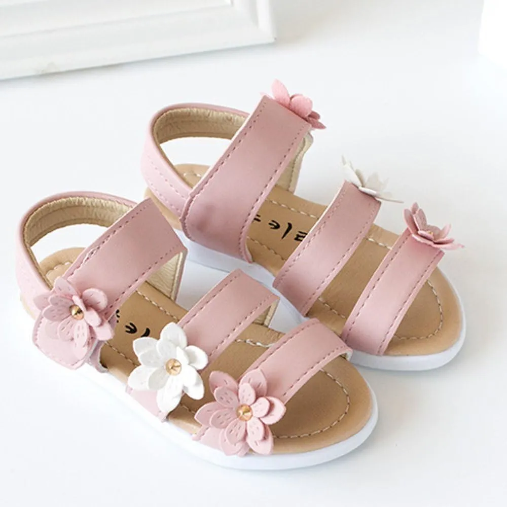 Kids Sandals Girls Summer Kids Children Sandals Fashion Big Flower Girls Flat Pricness Shoes (Pink, 21)