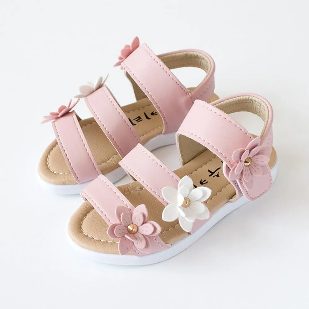 Kids Sandals Girls Summer Kids Children Sandals Fashion Big Flower Girls Flat Pricness Shoes (Pink, 21)