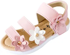 Kids Sandals Girls Summer Kids Children Sandals Fashion Big Flower Girls Flat Pricness Shoes (Pink, 21)