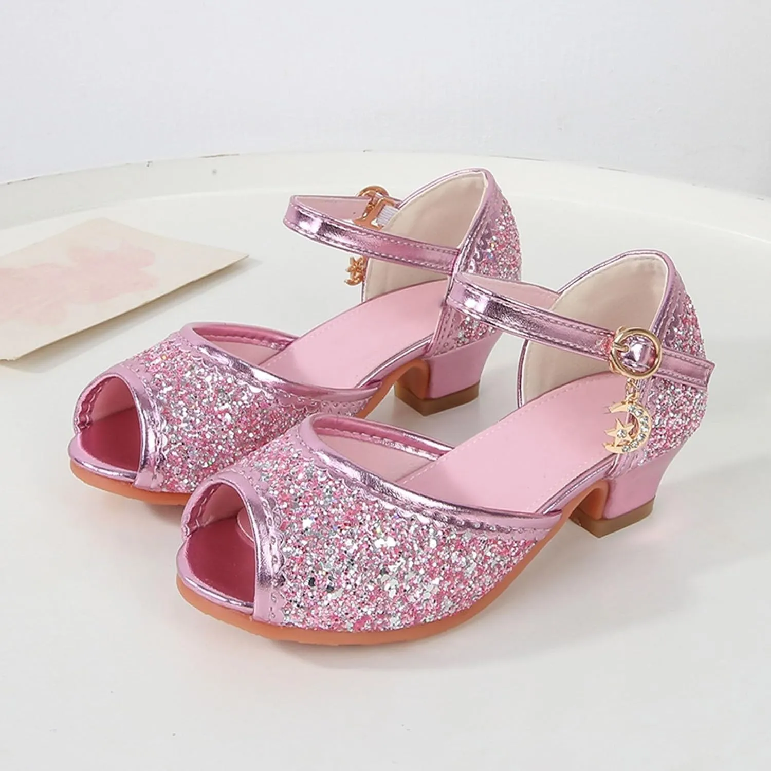 Kids Slide Sandals Girls Sandals Closed Toe Heels Wedding Party Shoes Sequins Bow For Toddler Kids Slides