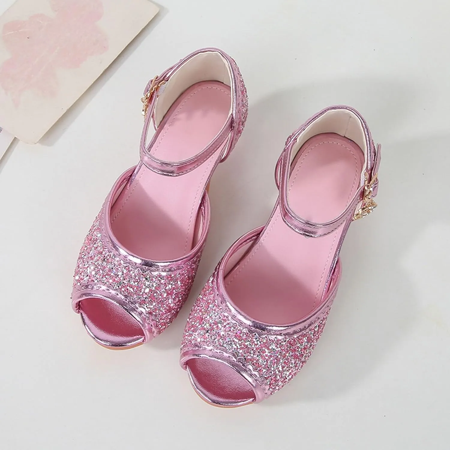 Kids Slide Sandals Girls Sandals Closed Toe Heels Wedding Party Shoes Sequins Bow For Toddler Kids Slides