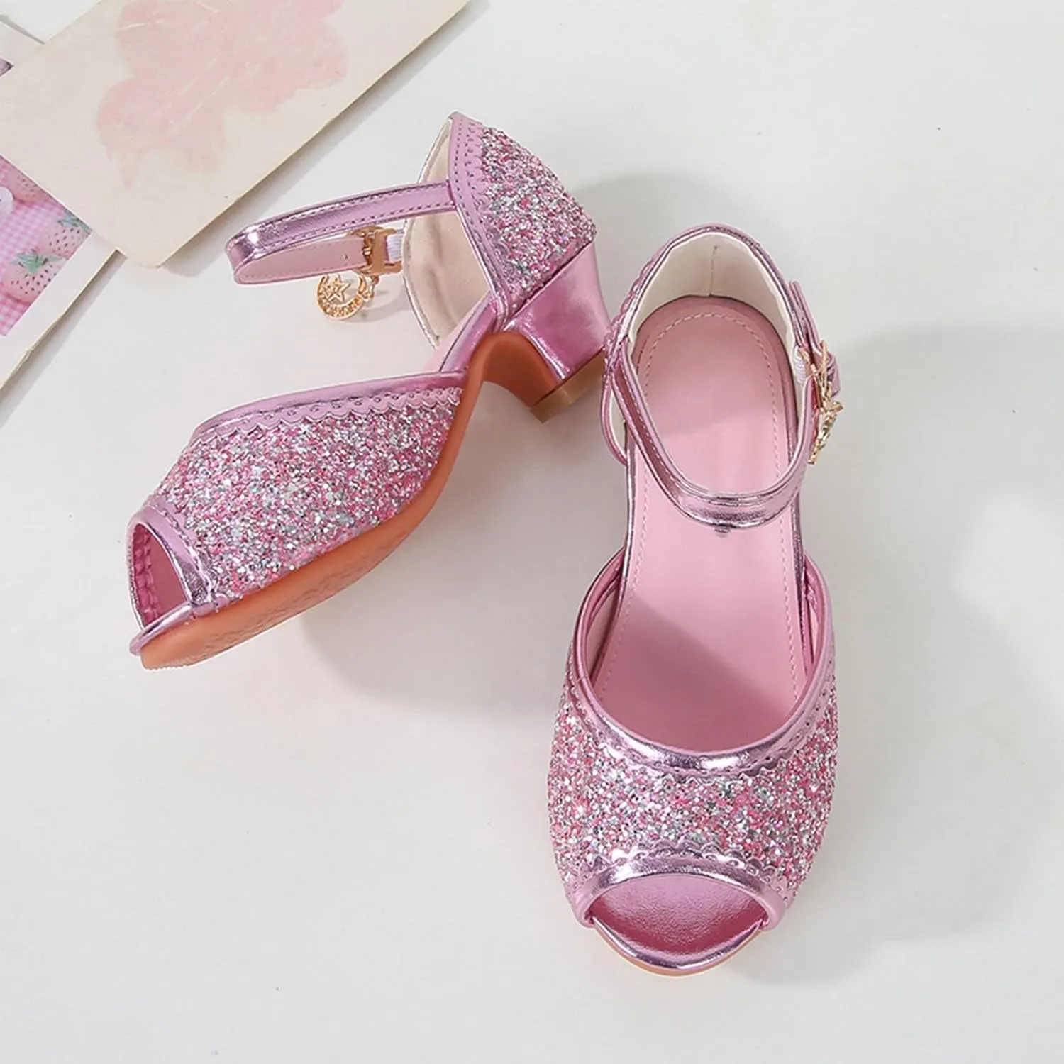 Kids Slide Sandals Girls Sandals Closed Toe Heels Wedding Party Shoes Sequins Bow For Toddler Kids Slides