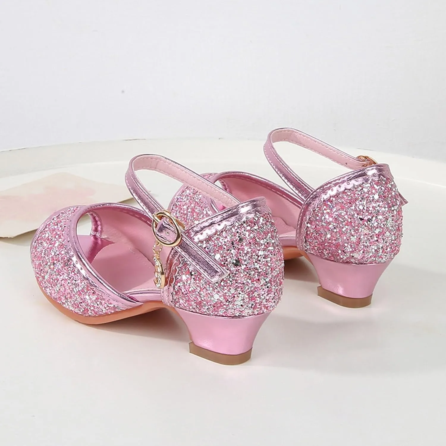 Kids Slide Sandals Girls Sandals Closed Toe Heels Wedding Party Shoes Sequins Bow For Toddler Kids Slides
