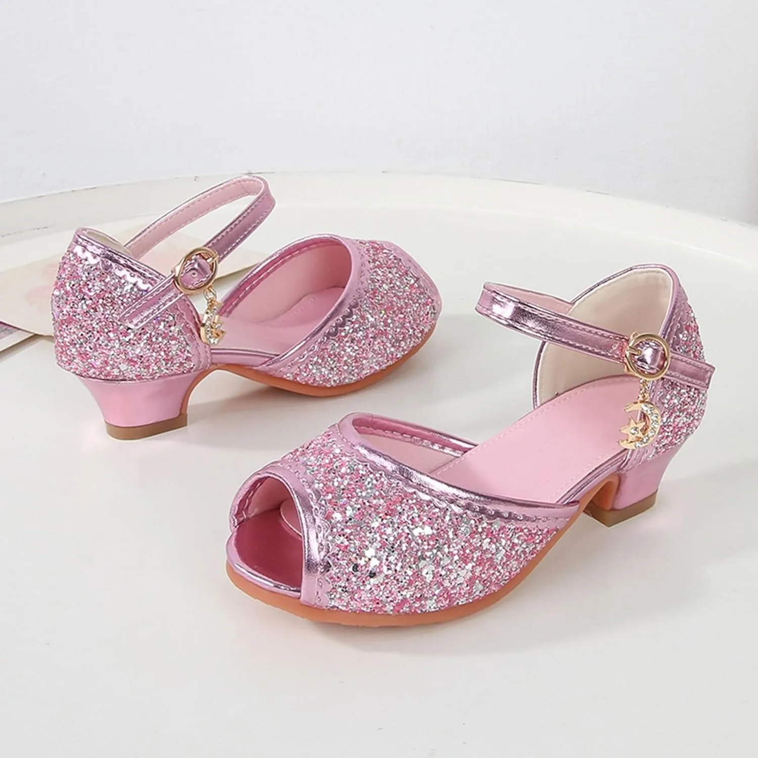 Kids Slide Sandals Girls Sandals Closed Toe Heels Wedding Party Shoes Sequins Bow For Toddler Kids Slides
