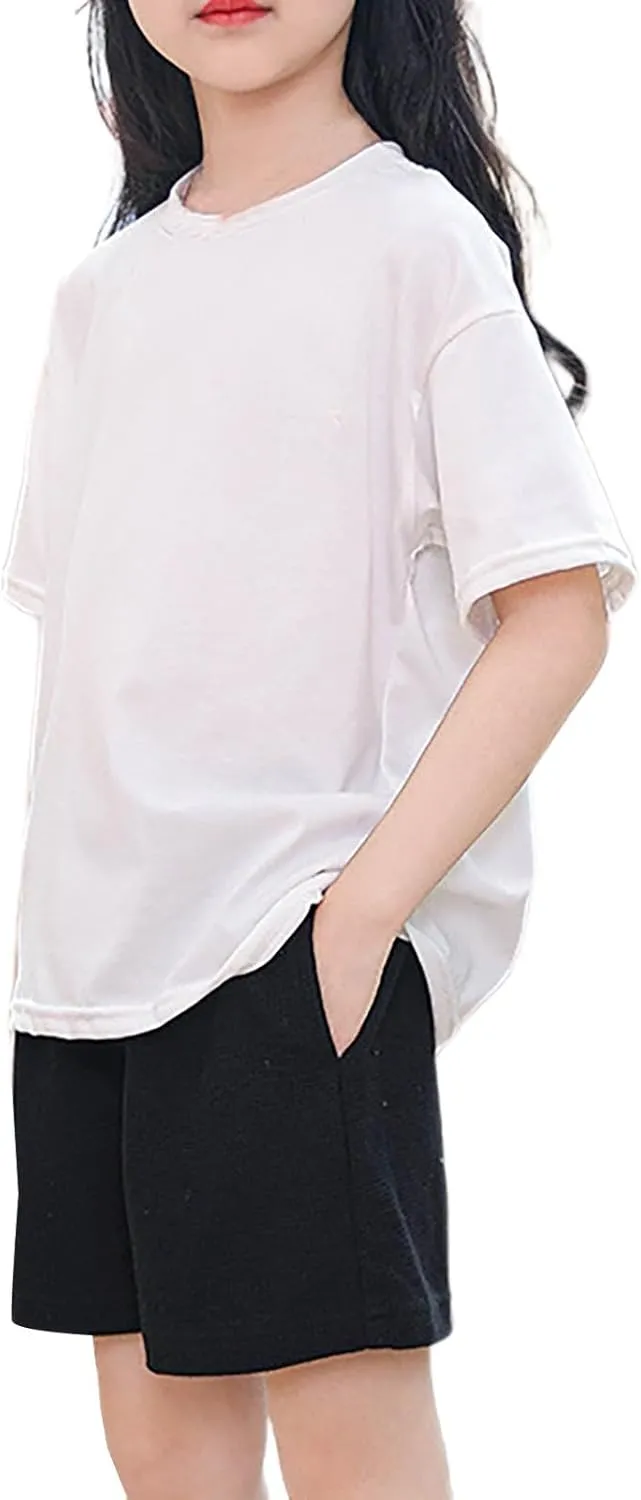 Kids T Shirts for Boys Girls Basic Tees Solid Short Sleeve T-Shirts Crewneck Cotton Casual Tops Toddler Summer Clothes