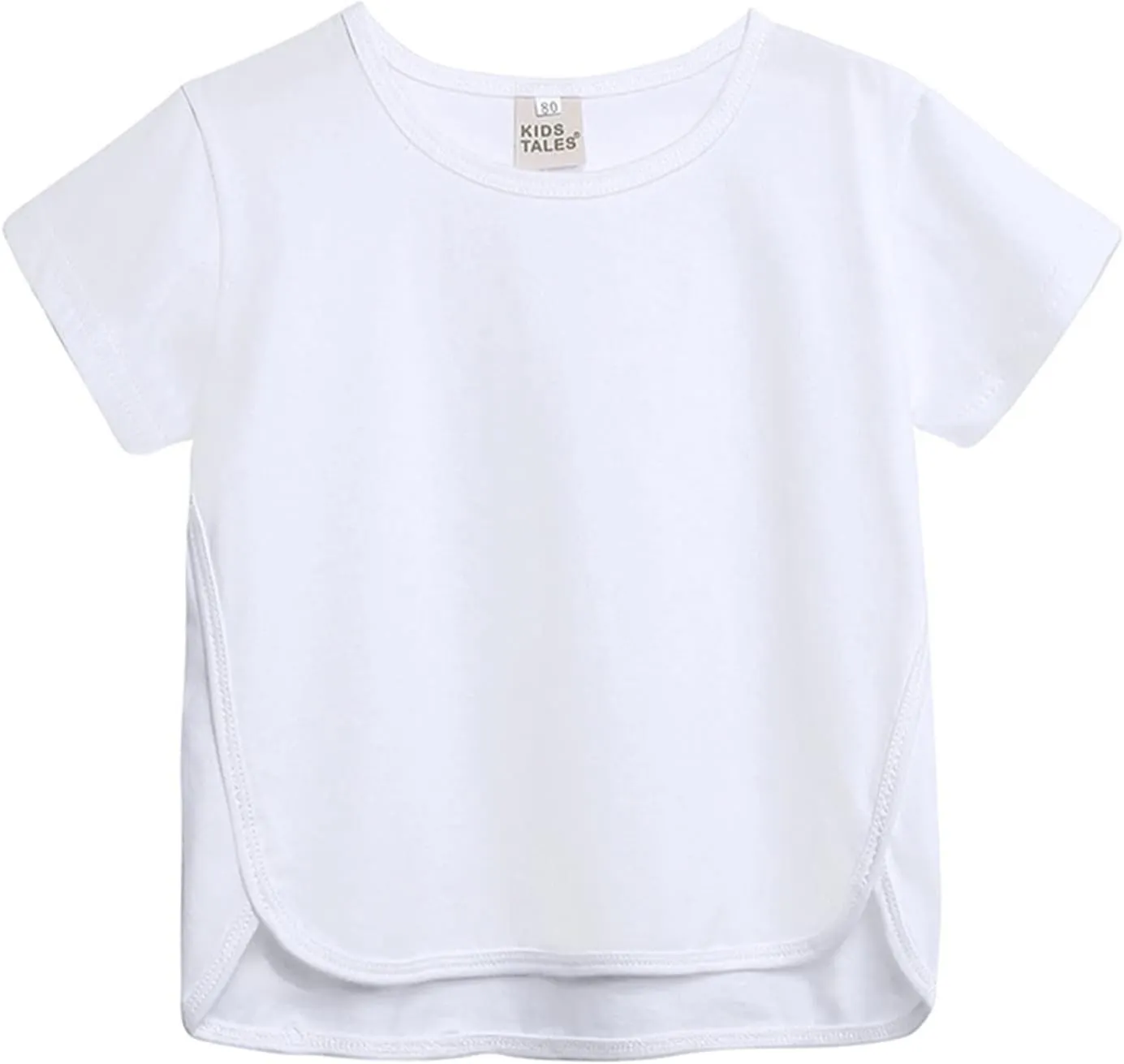 Kids T-Shirts Girl Short Sleeve Plain Top Tees Crew Neck Irregular T Shirts Summer Casual Shirts Soft Tshirts