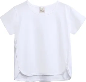 Kids T-Shirts Girl Short Sleeve Plain Top Tees Crew Neck Irregular T Shirts Summer Casual Shirts Soft Tshirts