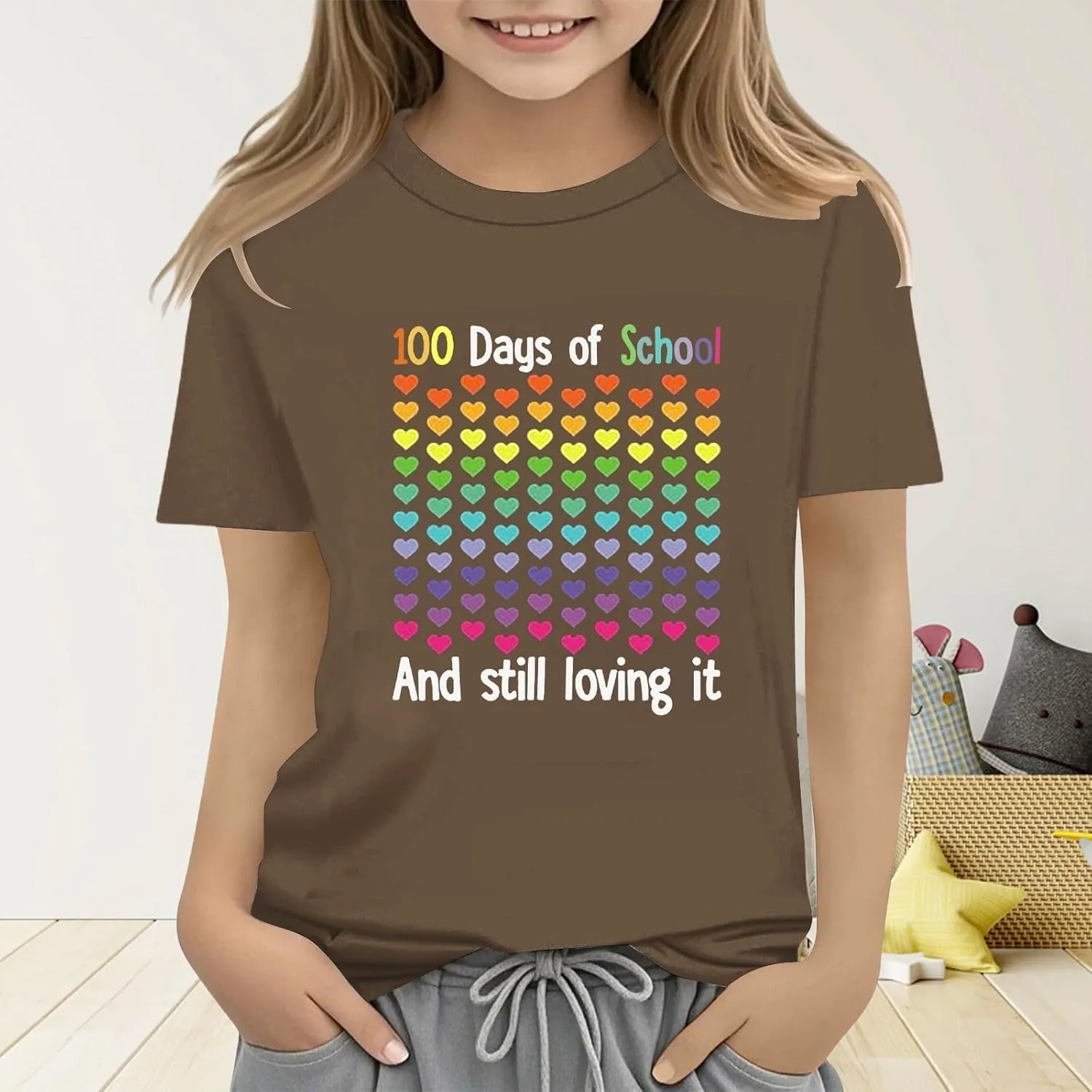 Kids Toddler Short Sleeve Tees 100 Days of School Shirt Tshirt Crewneck Tops Clothes for Girls Boys