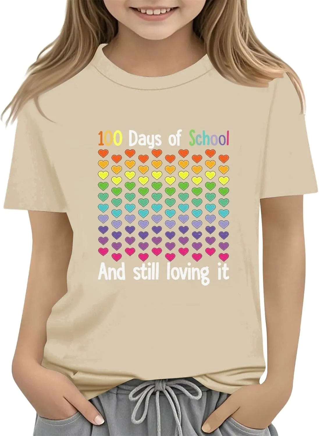 Kids Toddler Short Sleeve Tees 100 Days of School Shirt Tshirt Crewneck Tops Clothes for Girls Boys