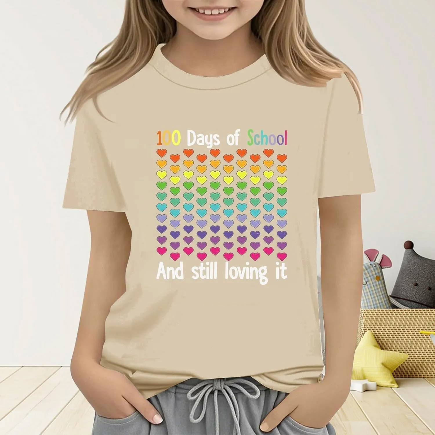 Kids Toddler Short Sleeve Tees 100 Days of School Shirt Tshirt Crewneck Tops Clothes for Girls Boys