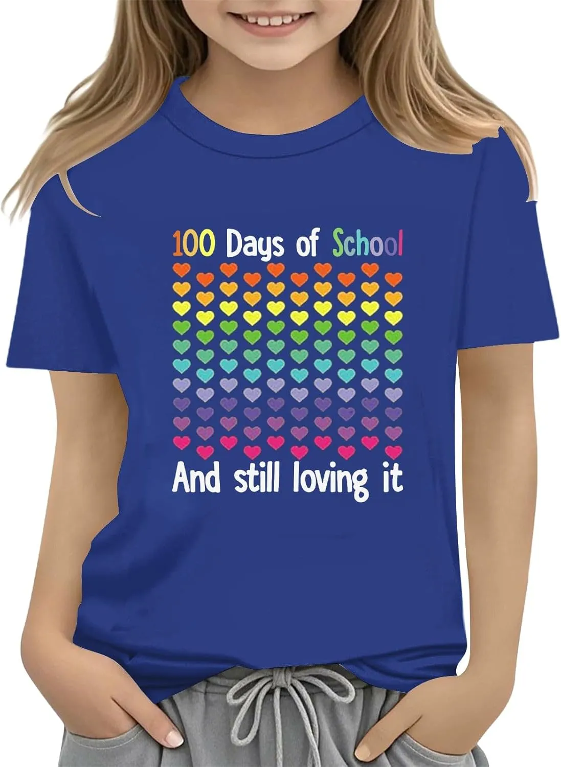 Kids Toddler Short Sleeve Tees 100 Days of School Shirt Tshirt Crewneck Tops Clothes for Girls Boys