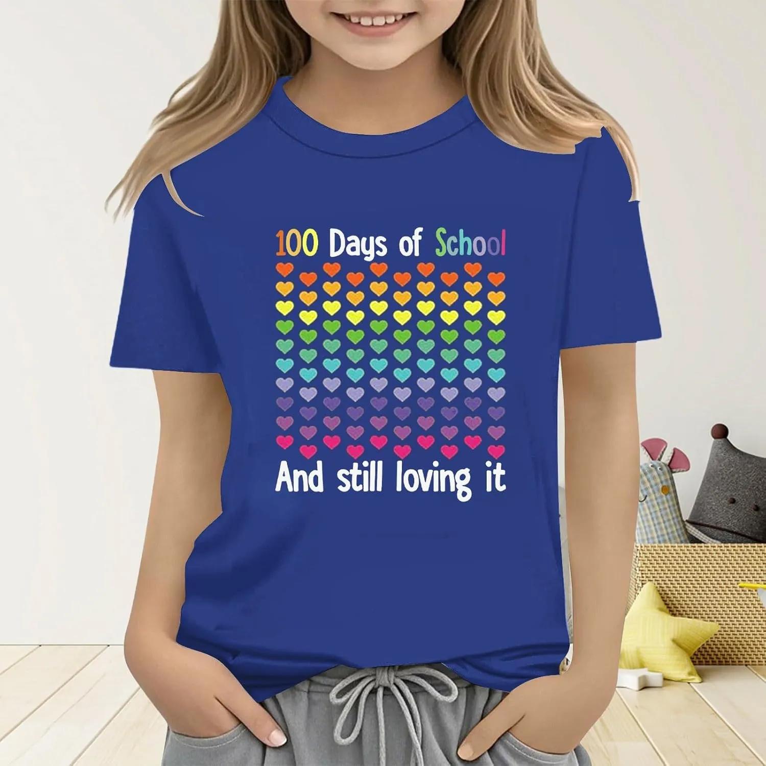 Kids Toddler Short Sleeve Tees 100 Days of School Shirt Tshirt Crewneck Tops Clothes for Girls Boys